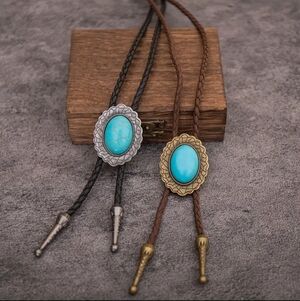 NEW Turquoise Oval Stone Bolo Tie Necklace